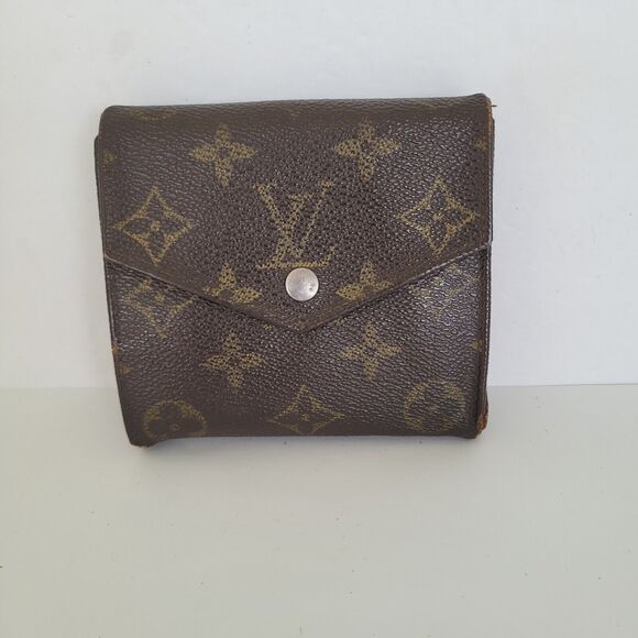 LOUIS VUITTON Vintage 80s Monogram Leather Wallet Brown Medium Trifold Elise - Picture 1 of 13